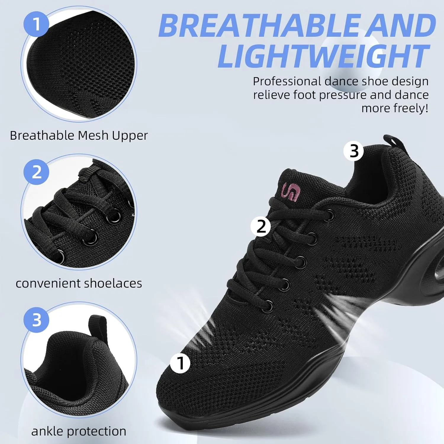 PPQ Women's Jazz Shoes Lace-up Sneakers Modern Dance Shoes Air Cushion Platform Walking Dance Shoes