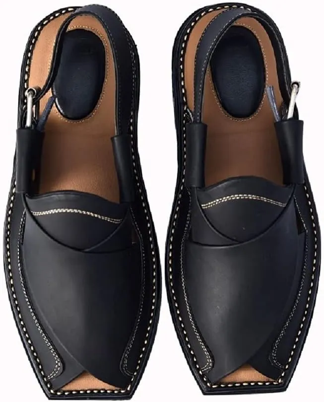 Premium Men's Black Genuine Cowhide Leather Sandals - Comfortable Double Sole Summer Footwear