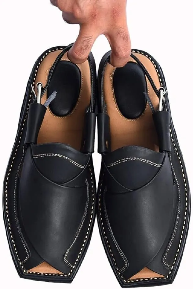Premium Men's Black Genuine Cowhide Leather Sandals - Comfortable Double Sole Summer Footwear