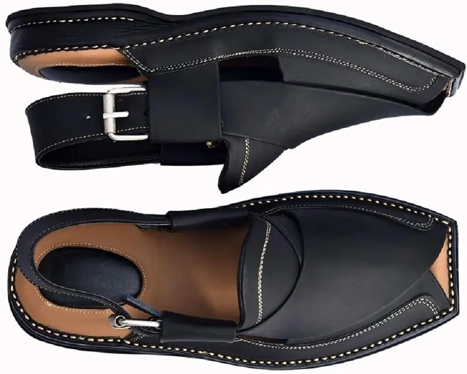 Premium Men's Black Genuine Cowhide Leather Sandals - Comfortable Double Sole Summer Footwear