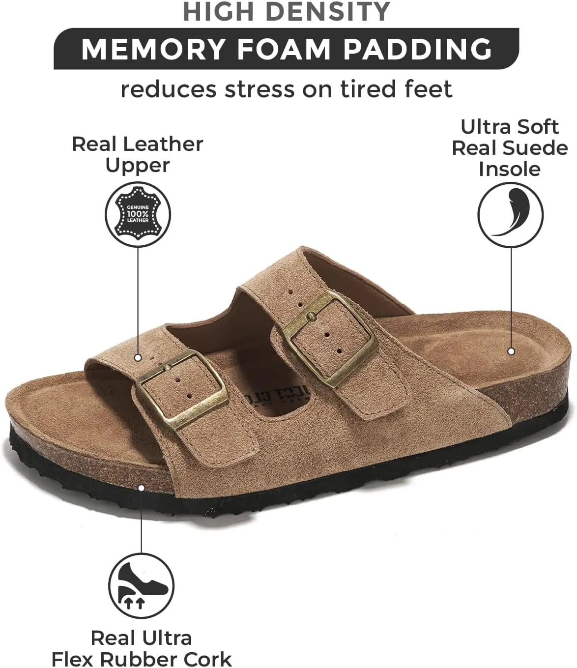 Project Cloud Genuine Leather Flat Sandals Women Beach Essentials Womens Sandals Memory Foam Vacation Essentials Slides for Women Footwear (Venita)