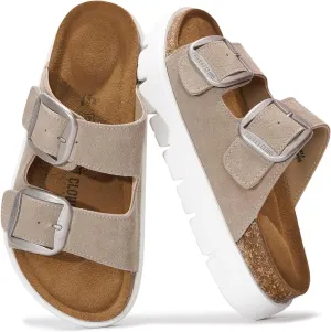Project Cloud Genuine Leather Platform Sandals Women Footwear - Wedge Chunky Sandals Womens sandals with Memory Foam Insole and Cork Footbed (GREECECHUNKY, BEIGESU, 6)
