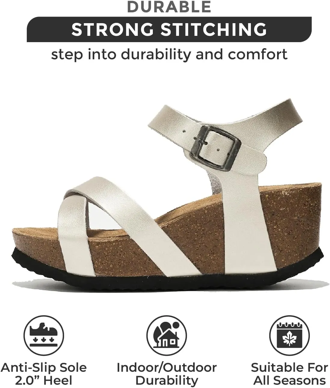 Project Cloud Genuine Leather Wedge Sandals for Women 2025 - Womens Sandals & Wedges with Memory Foam Insole & Cork Footbed - Platform Wedges Women Footwear (Cabana)