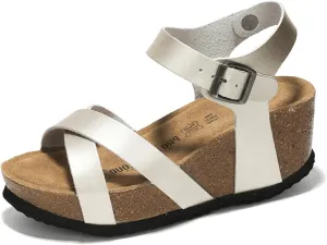 Project Cloud Genuine Leather Wedge Sandals for Women 2025 - Womens Sandals & Wedges with Memory Foam Insole & Cork Footbed - Platform Wedges Women Footwear (Cabana)