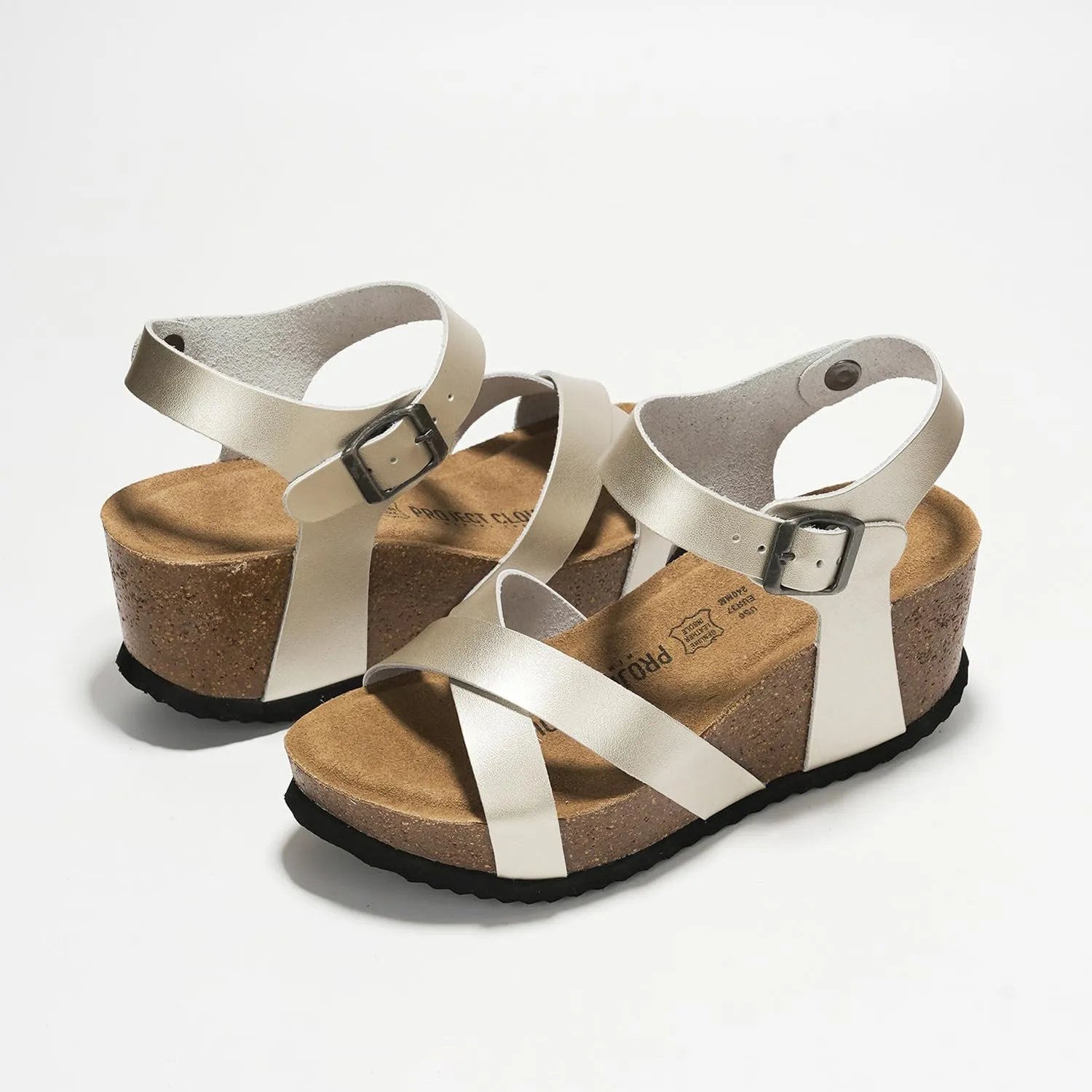 Project Cloud Genuine Leather Wedge Sandals for Women 2025 - Womens Sandals & Wedges with Memory Foam Insole & Cork Footbed - Platform Wedges Women Footwear (Cabana)