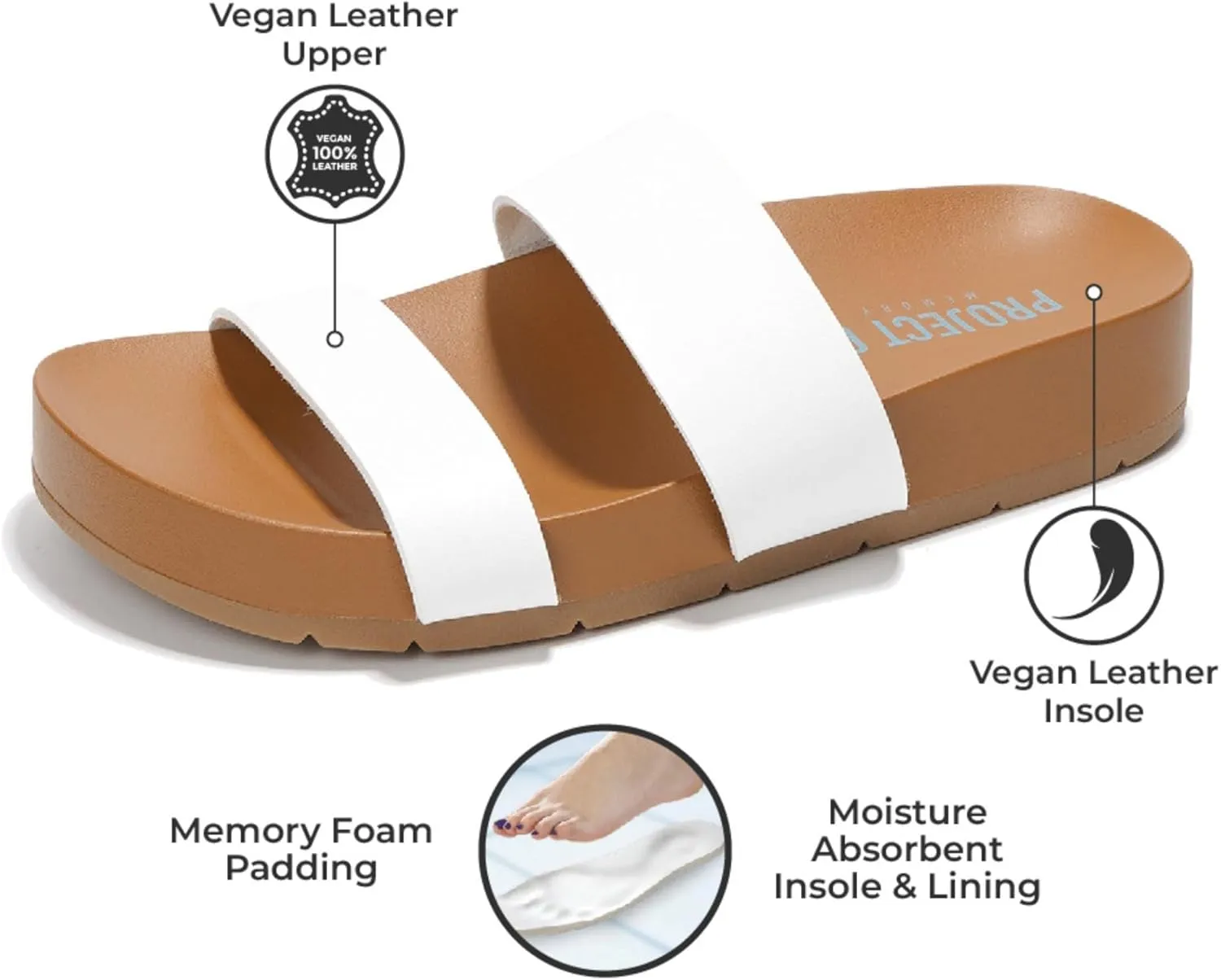 Project Cloud Memory Foam Slide Sandals Women Footwear - Lightweight Two-strap and Non-Slip Vegan Leather Platform Slides - Summer Sandals for Women 2025 (HILLTOP)