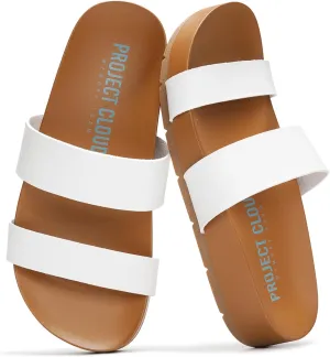 Project Cloud Memory Foam Slide Sandals Women Footwear - Lightweight Two-strap and Non-Slip Vegan Leather Platform Slides - Summer Sandals for Women 2025 (HILLTOP)