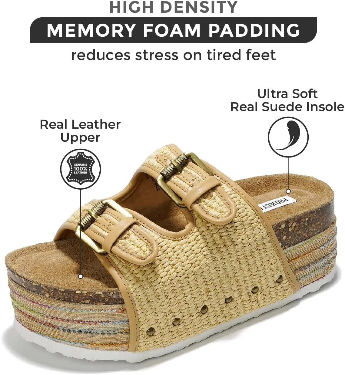 Project Cloud Platform Sandals Women Footwear - Genuine Leather and Durable EVA Sole for Non-Slip and Comfortable Platform - Fashion Summer Sandals for Women 2025 (Oliy)