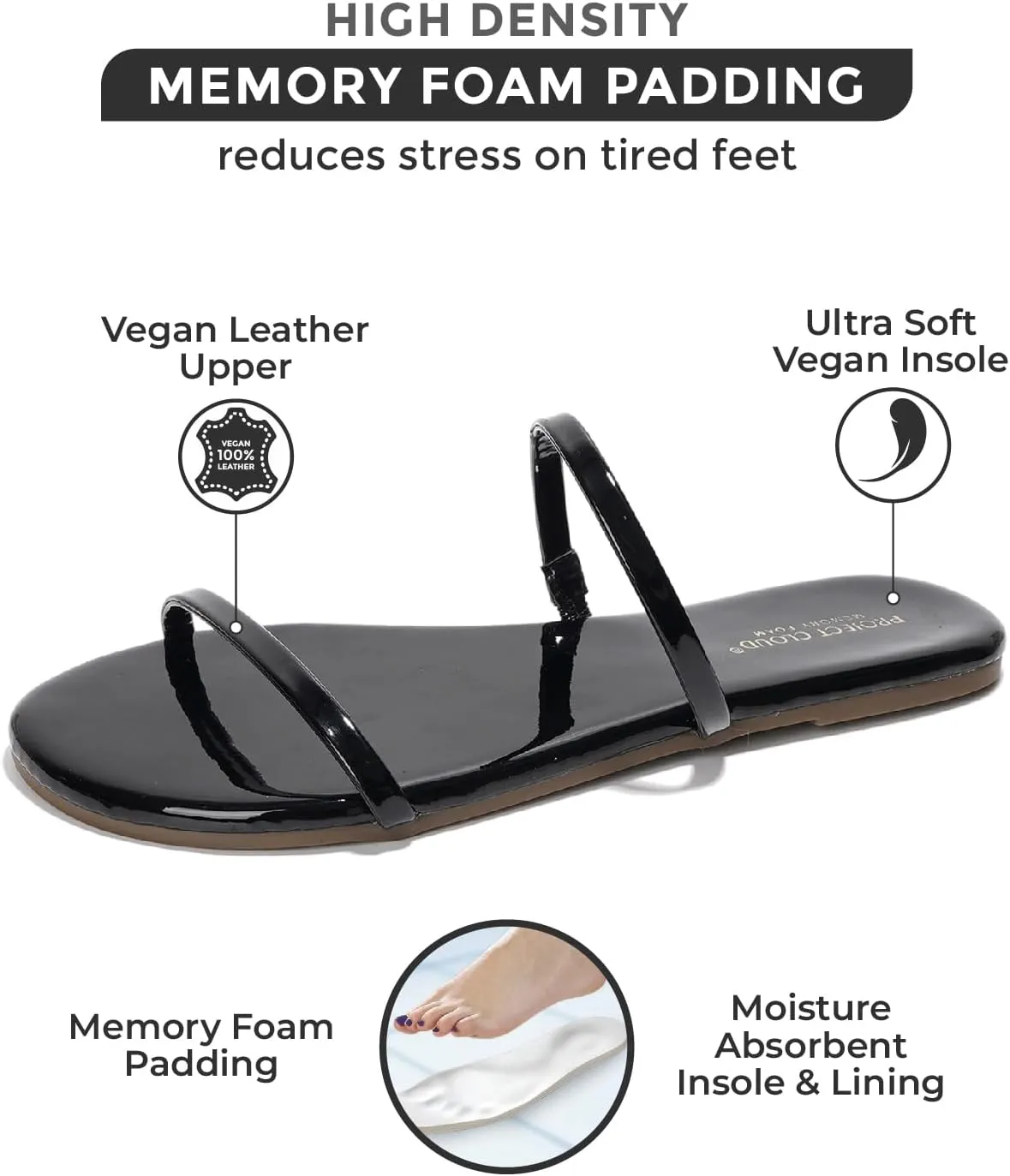 Project Cloud Sandals Women - Memory Foam Flip Flops for Women - Vegan Leather Summer Sandals - Lightweight Slip On Beach Essentials Slides (Transition)