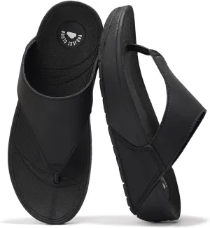Project Cloud Womens Thong Comfortable Memory Foam Platform Sandals & Flip flops Non Slip Footwear, Leather Sandals for Women 2025 (Arlee)