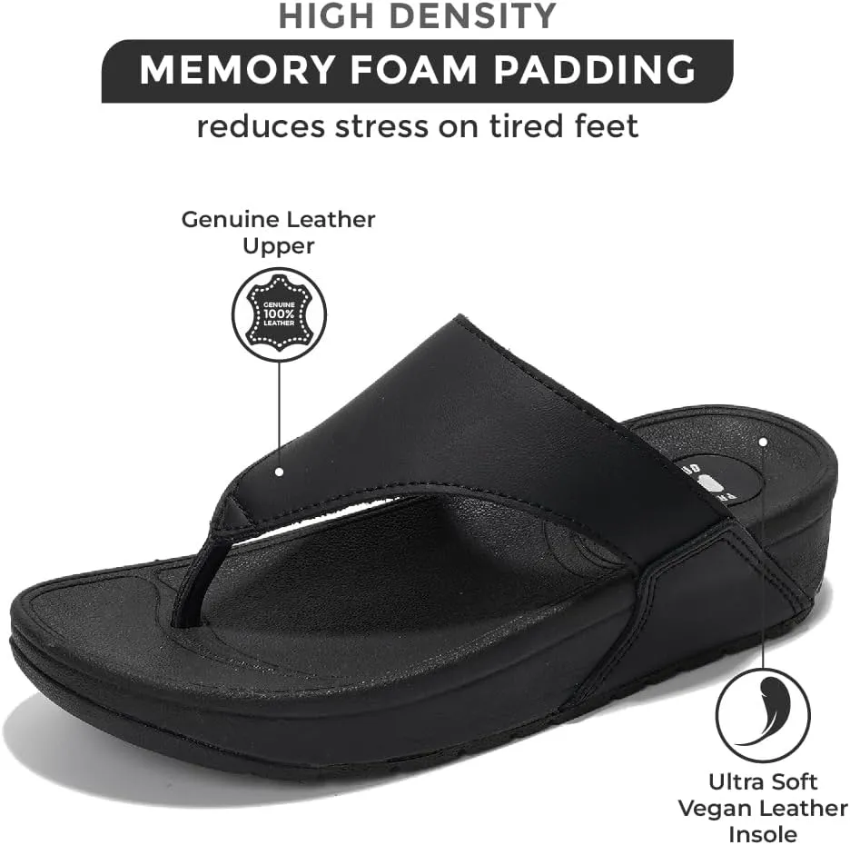 Project Cloud Womens Thong Comfortable Memory Foam Platform Sandals & Flip flops Non Slip Footwear, Leather Sandals for Women 2025 (Arlee)