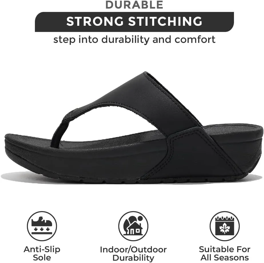 Project Cloud Womens Thong Comfortable Memory Foam Platform Sandals & Flip flops Non Slip Footwear, Leather Sandals for Women 2025 (Arlee)