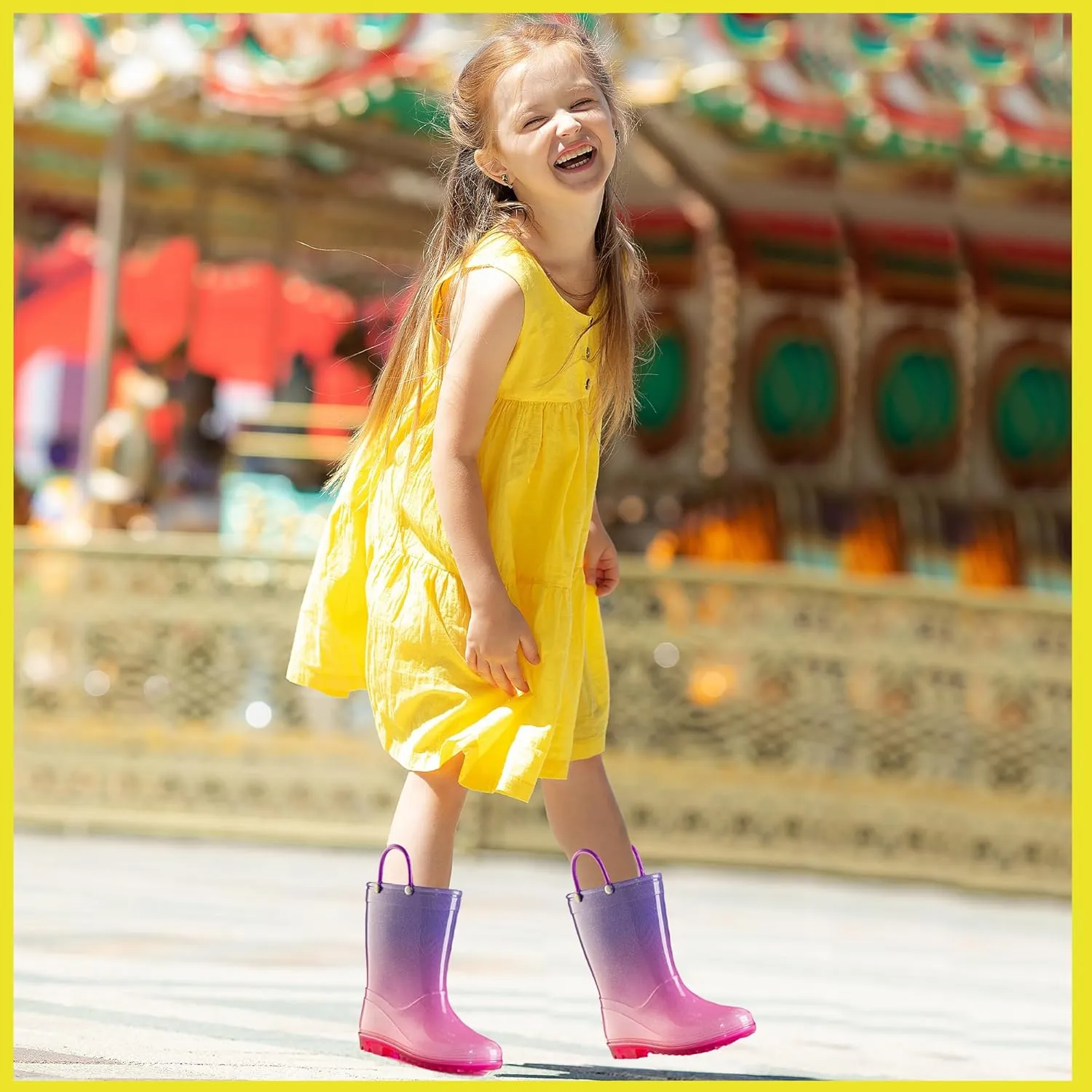 Puddle Play Kids' PVC Glitter Rain Boots with Easy-On Handles – Sparkly, Lightweight, for Girls & Boys – Toddler & Little Kid Sizes