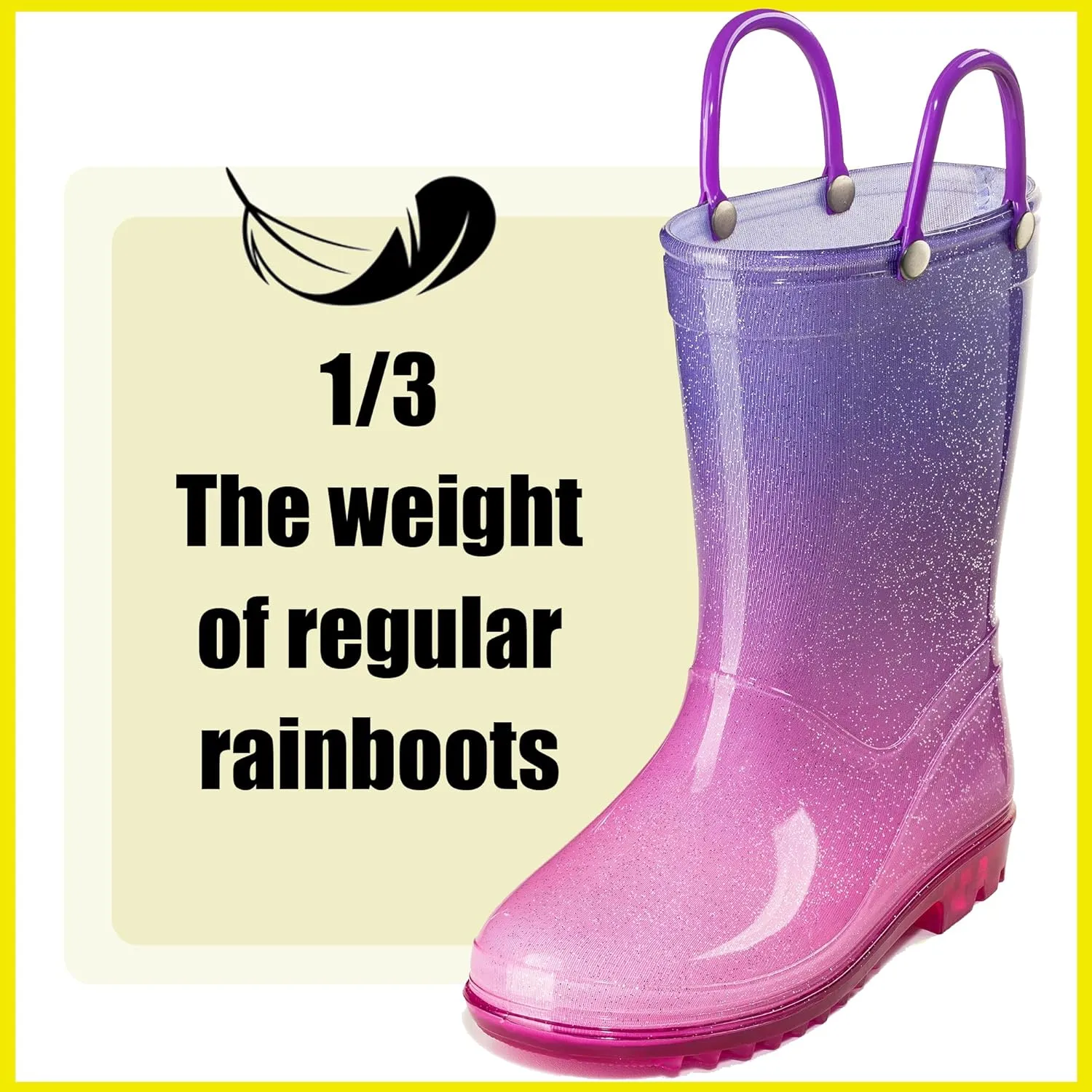 Puddle Play Kids' PVC Glitter Rain Boots with Easy-On Handles – Sparkly, Lightweight, for Girls & Boys – Toddler & Little Kid Sizes