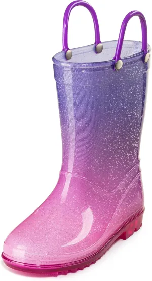 Puddle Play Kids' PVC Glitter Rain Boots with Easy-On Handles – Sparkly, Lightweight, for Girls & Boys – Toddler & Little Kid Sizes