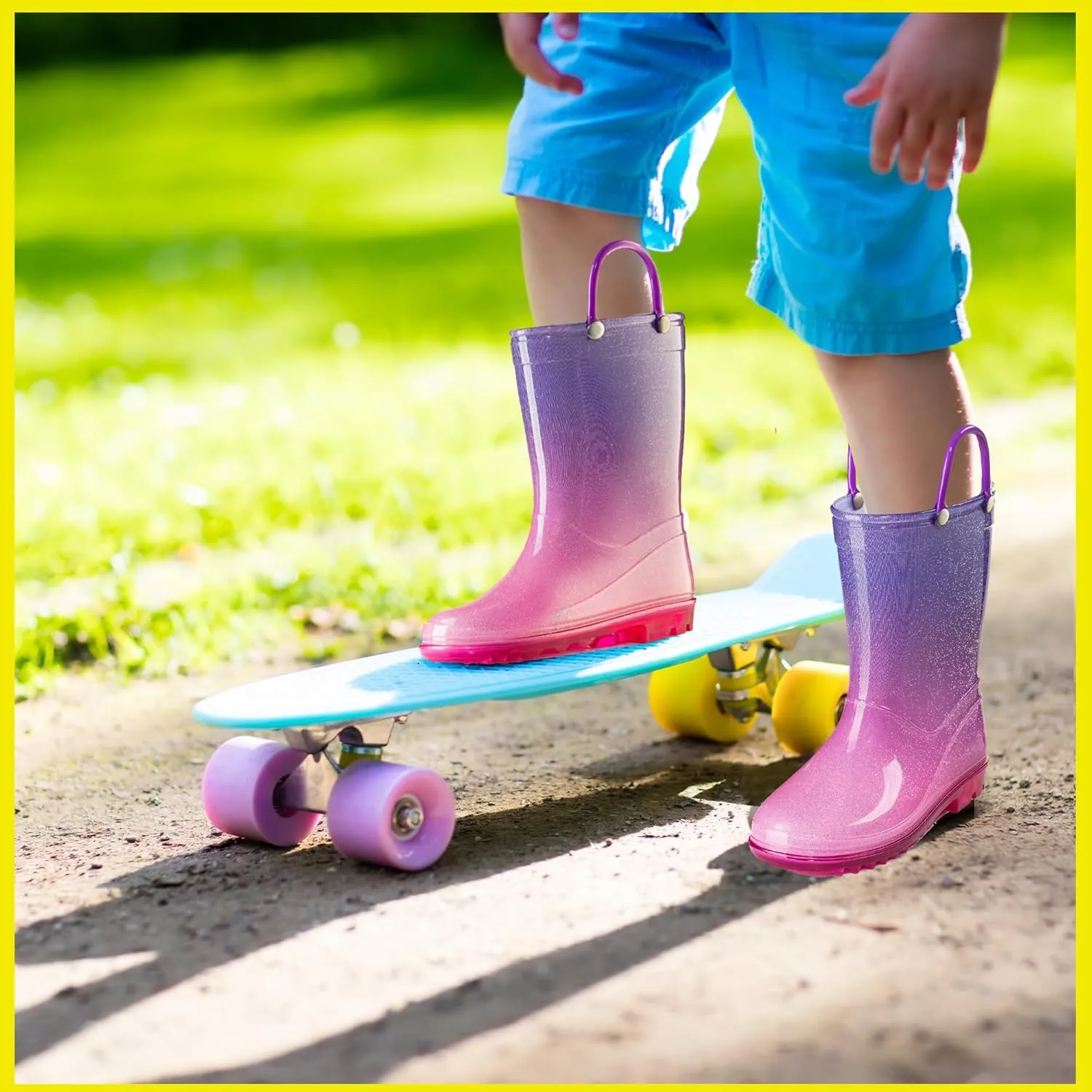 Puddle Play Kids' PVC Glitter Rain Boots with Easy-On Handles – Sparkly, Lightweight, for Girls & Boys – Toddler & Little Kid Sizes