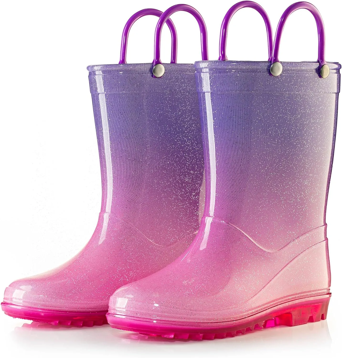 Puddle Play Kids' PVC Glitter Rain Boots with Easy-On Handles – Sparkly, Lightweight, for Girls & Boys – Toddler & Little Kid Sizes