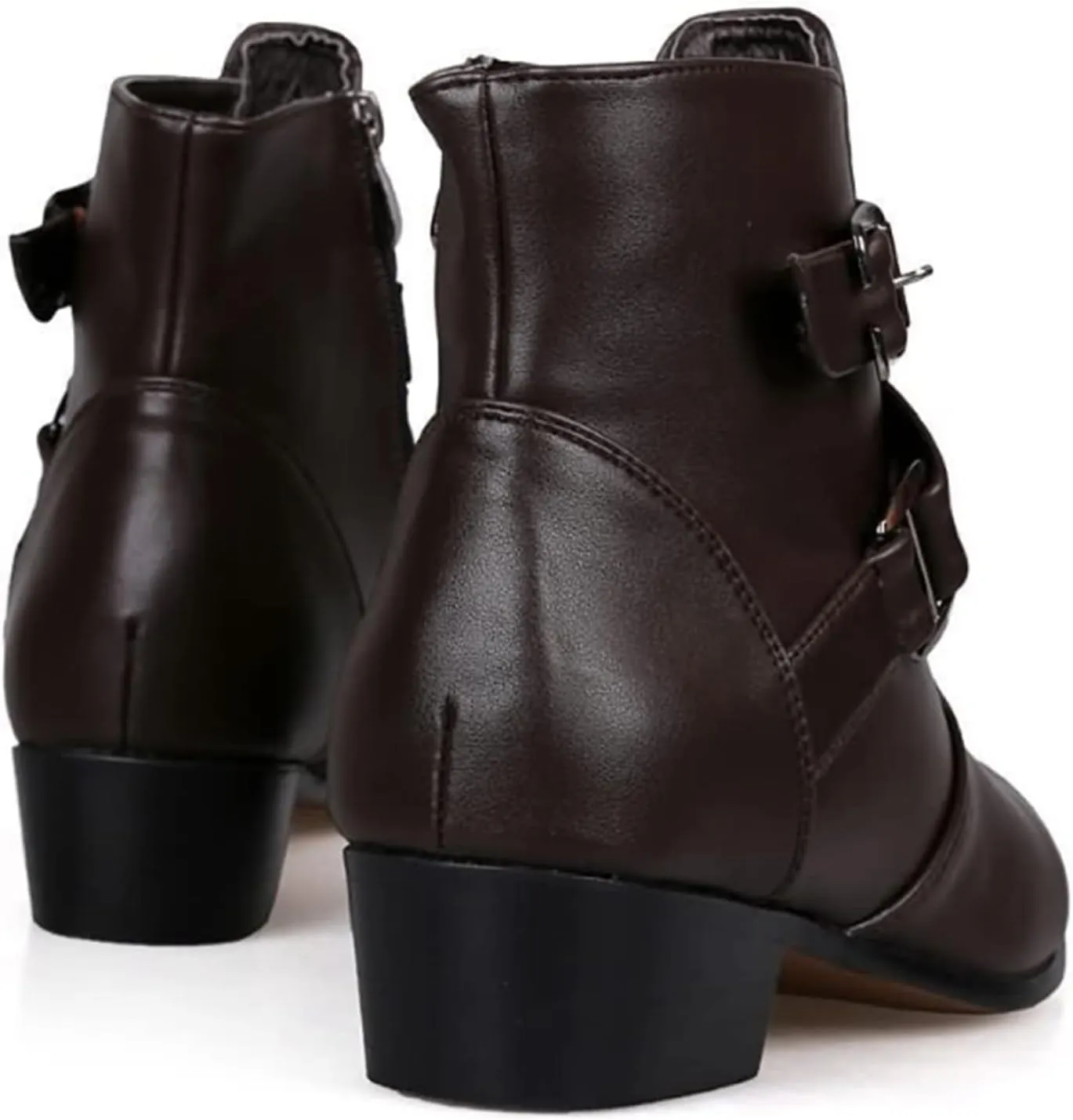 PURCHAWEE Men's Leather Pointed Toe Chelsea Boots,Buckle Straps Side Zipper Chunky Low Heel Western Formal Dress Boots Ankle Boots