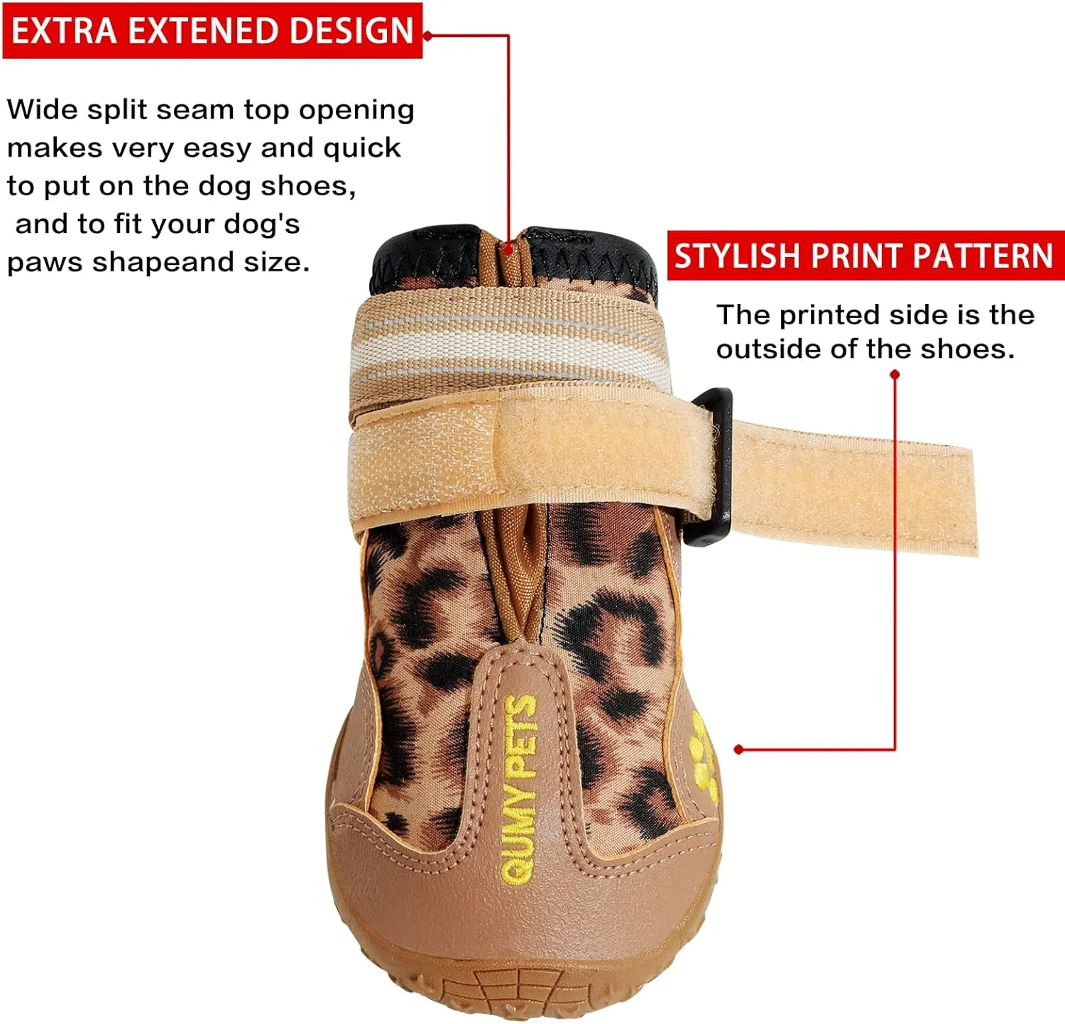 QUMY Dog Shoes for Large Dogs, Medium Dog Boots & Paw Protectors for Winter Snow Day, Summer Hot Pavement, Water-Resistant in Rain Weather, Outdoor Walking, Indoor Hardfloors Skid-Resistant Sole