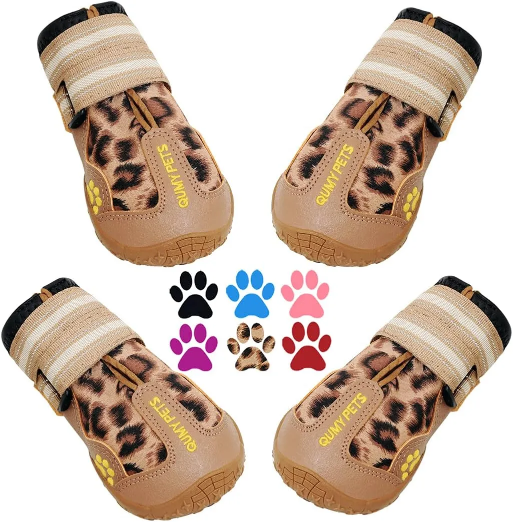 QUMY Dog Shoes for Large Dogs, Medium Dog Boots & Paw Protectors for Winter Snow Day, Summer Hot Pavement, Water-Resistant in Rain Weather, Outdoor Walking, Indoor Hardfloors Skid-Resistant Sole