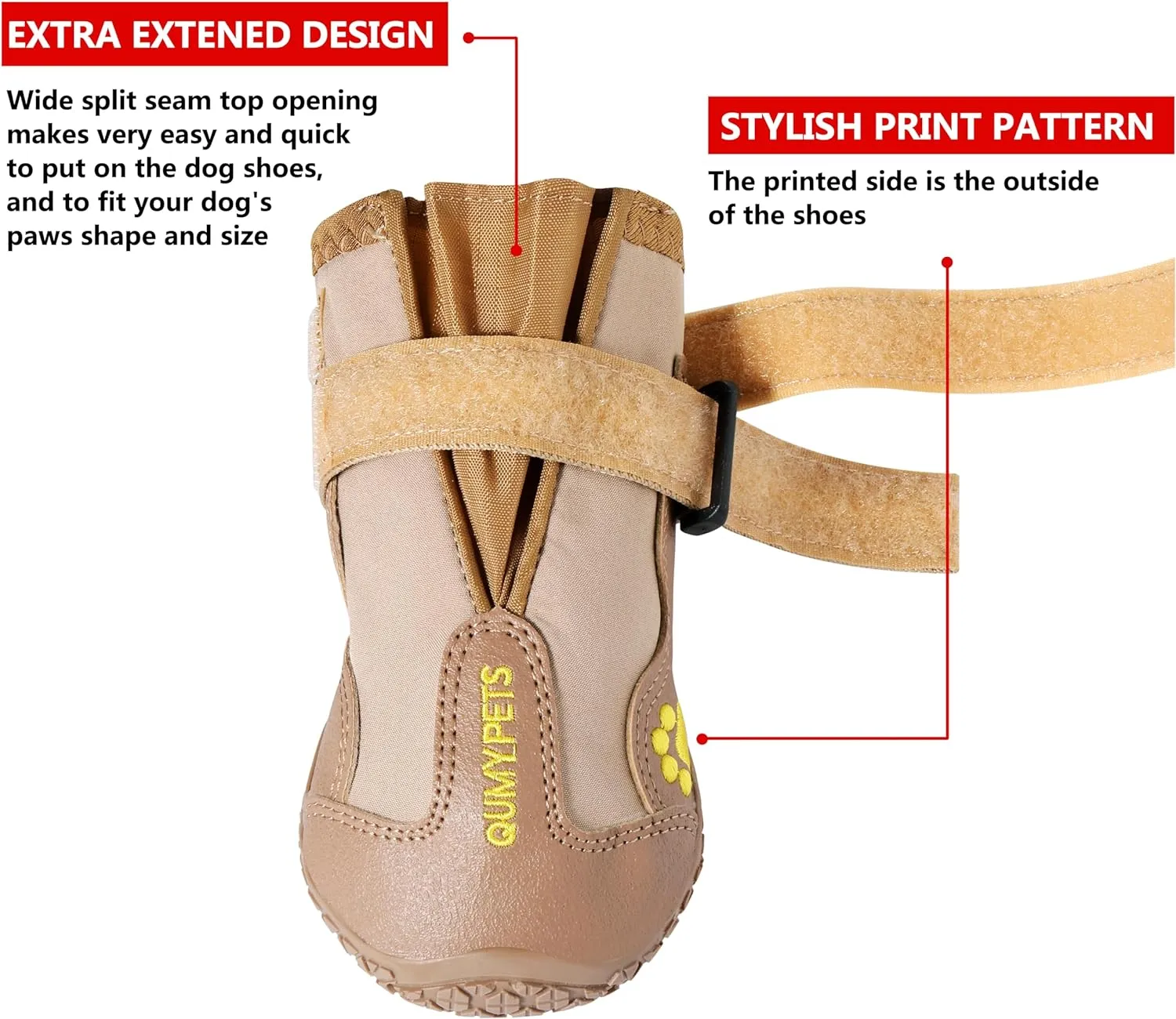 QUMY Dog Shoes for Large Dogs, Medium Dog Boots & Paw Protectors for Winter Snowy Day, Summer Hot Pavement, Waterproof in Rainy Weather, Outdoor Walking, Indoor Hardfloors Anti Slip Sole Khaki 7