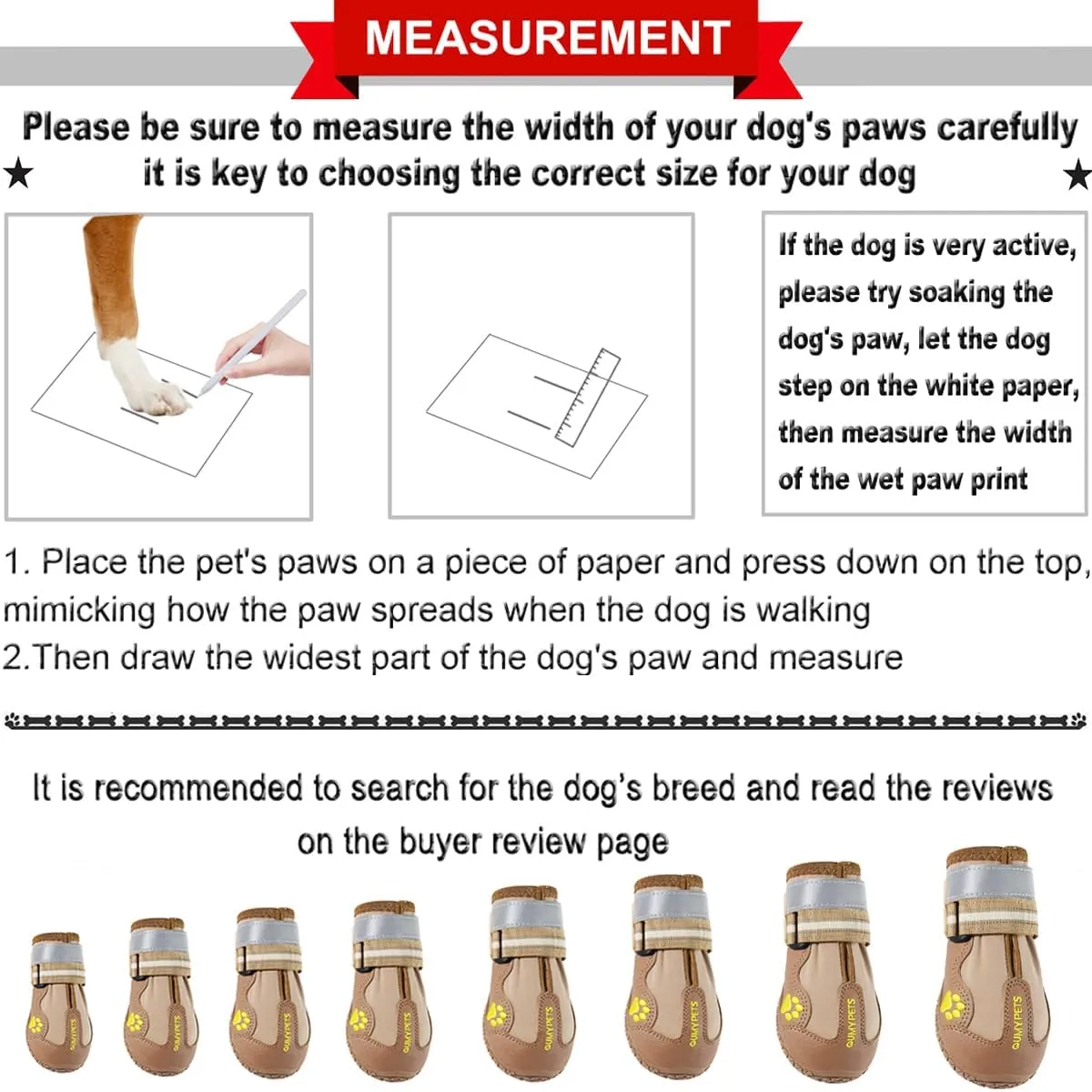 QUMY Dog Shoes for Large Dogs, Medium Dog Boots & Paw Protectors for Winter Snowy Day, Summer Hot Pavement, Waterproof in Rainy Weather, Outdoor Walking, Indoor Hardfloors Anti Slip Sole Khaki 7
