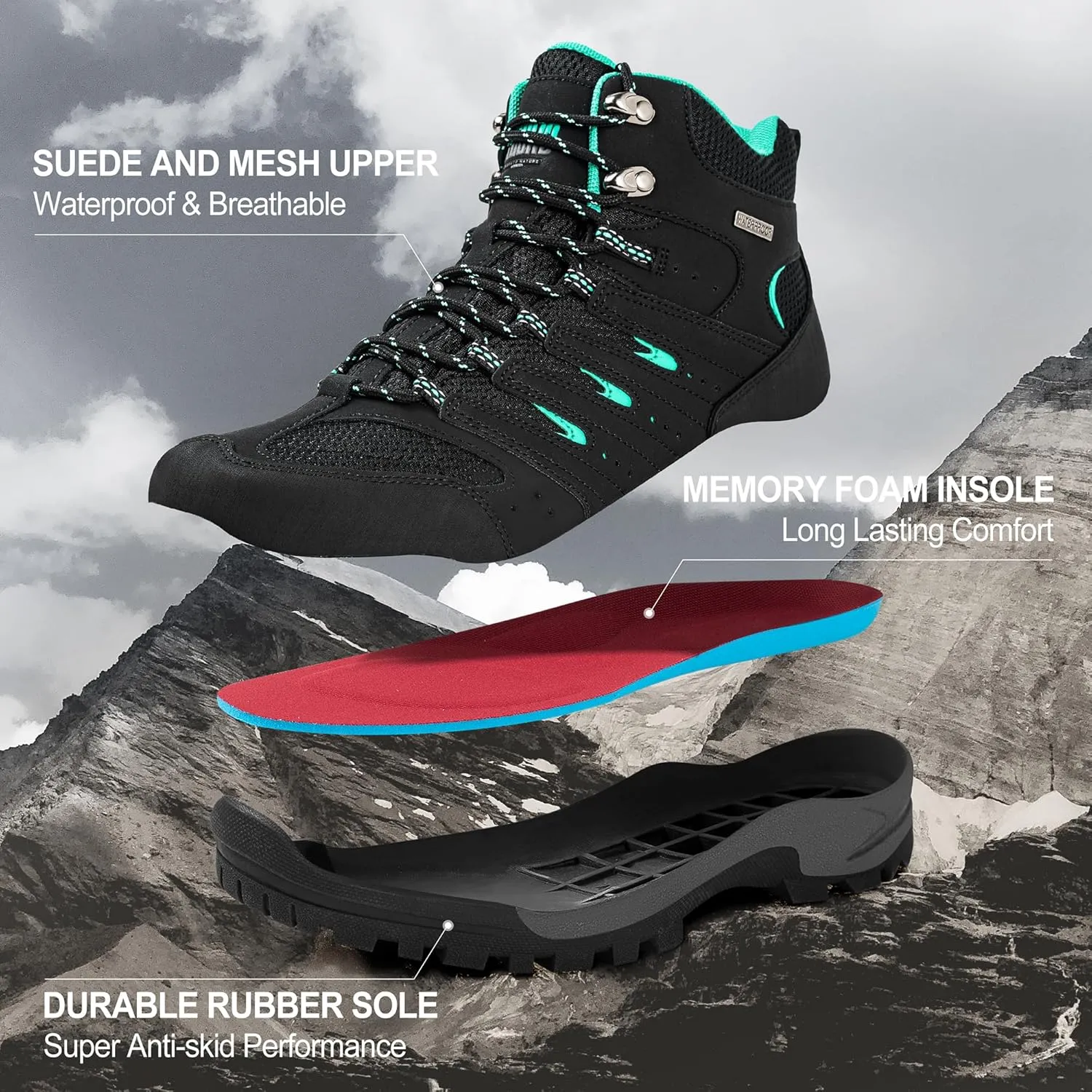 R CORD Hiking Boots Women Waterproof Womens Hiking Boots Comfortable Non-Slip Womens Hiking Shoes Walking Trekking Camping Tennis Sport Sneakers