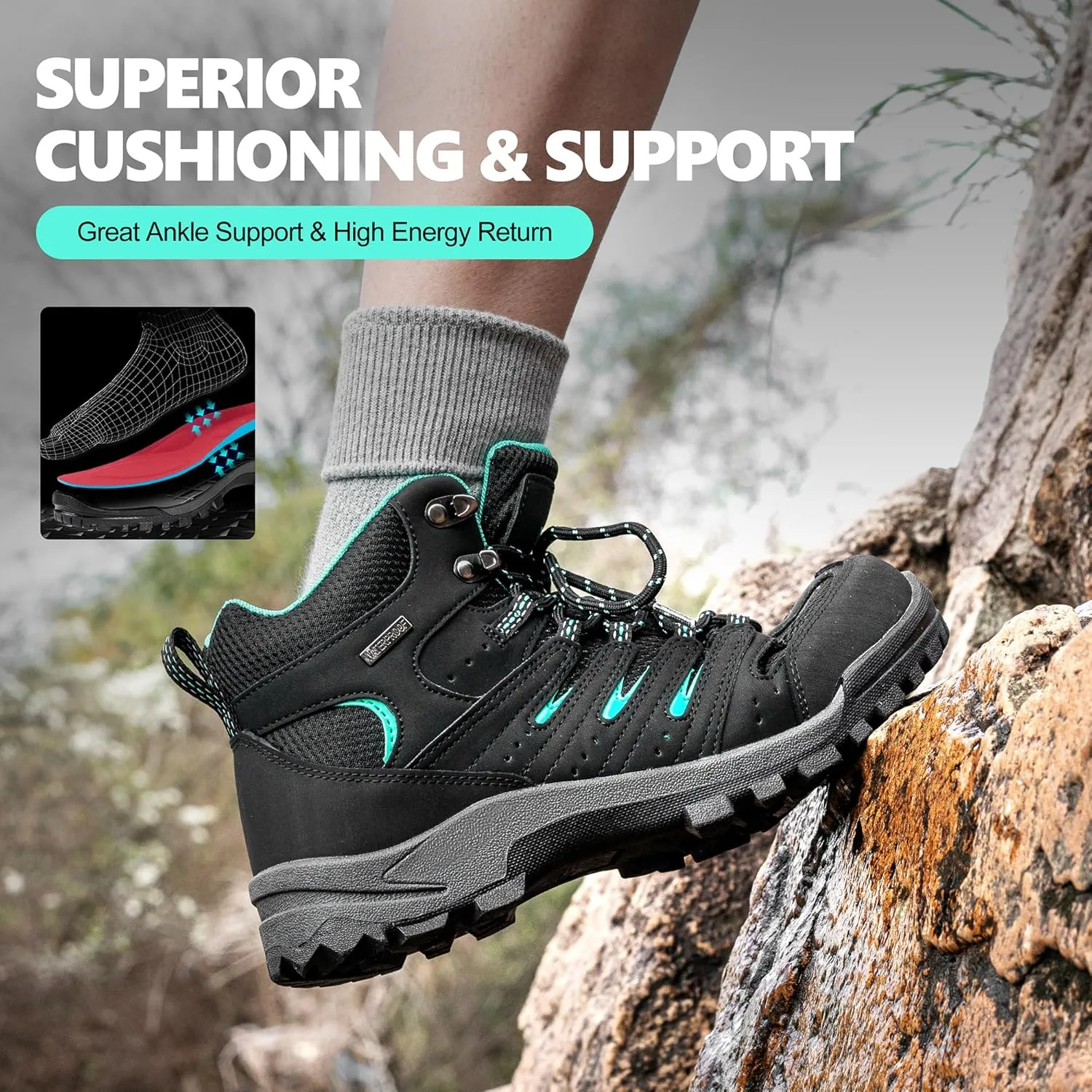 R CORD Hiking Boots Women Waterproof Womens Hiking Boots Comfortable Non-Slip Womens Hiking Shoes Walking Trekking Camping Tennis Sport Sneakers