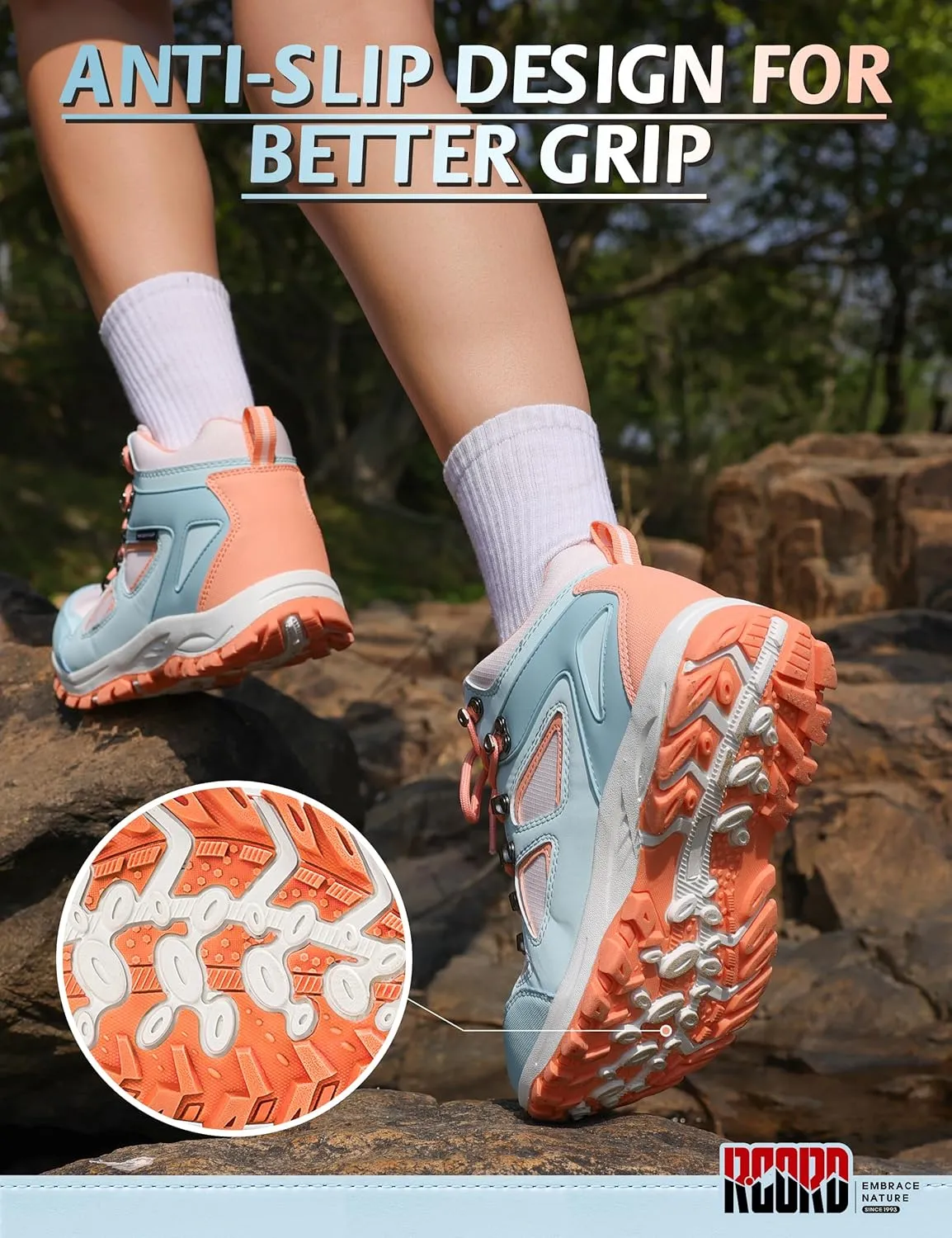 R CORD Kids Hiking Boots Waterproof Durable TPR Traction Outsole Anti-Skid Athletic Lace Up Hiking Shoes for Outdoor Adventure