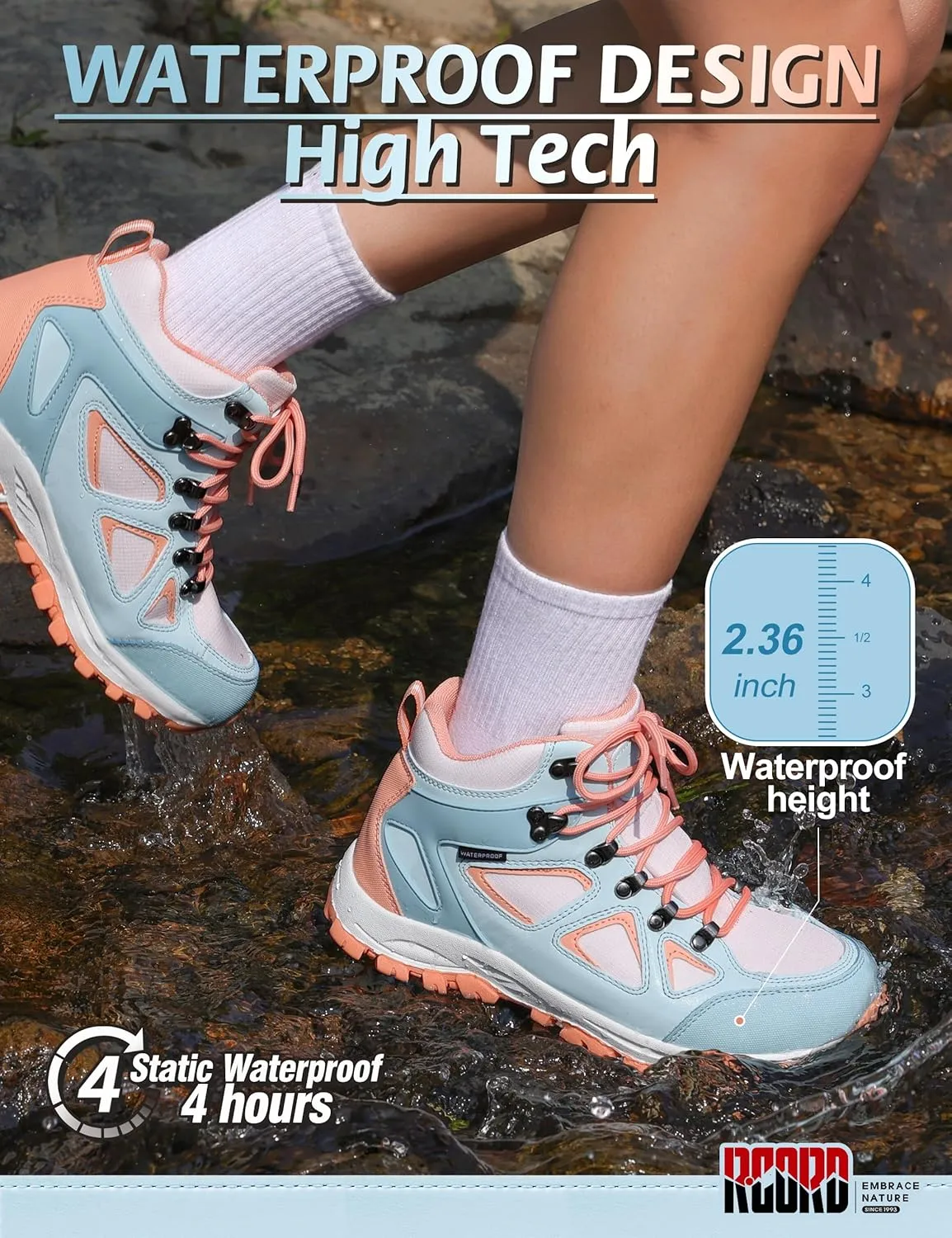 R CORD Kids Hiking Boots Waterproof Durable TPR Traction Outsole Anti-Skid Athletic Lace Up Hiking Shoes for Outdoor Adventure