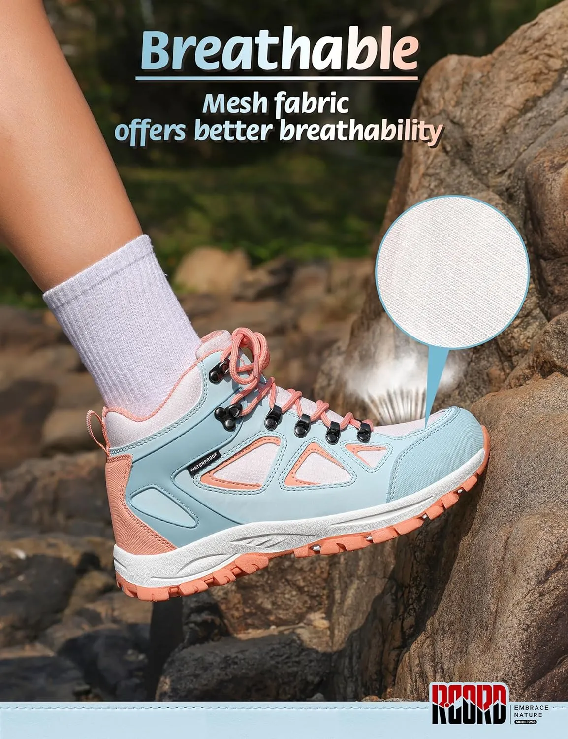 R CORD Kids Hiking Boots Waterproof Durable TPR Traction Outsole Anti-Skid Athletic Lace Up Hiking Shoes for Outdoor Adventure