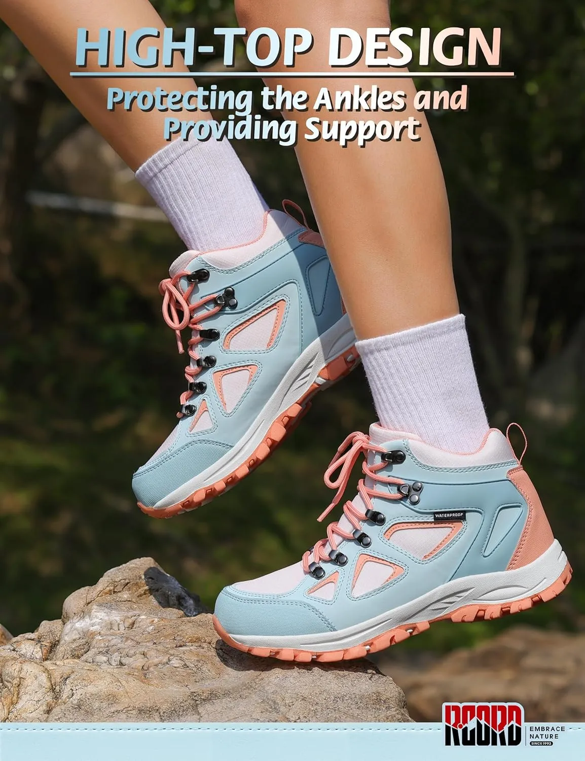 R CORD Kids Hiking Boots Waterproof Durable TPR Traction Outsole Anti-Skid Athletic Lace Up Hiking Shoes for Outdoor Adventure