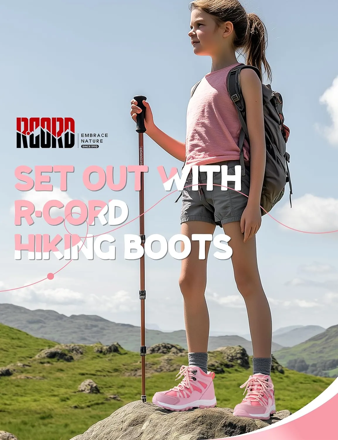 R CORD Kids Hiking Boots Waterproof Outdoor Ankle Boots Anti-Slip Walking Shoes Hiking Shoes for Camping