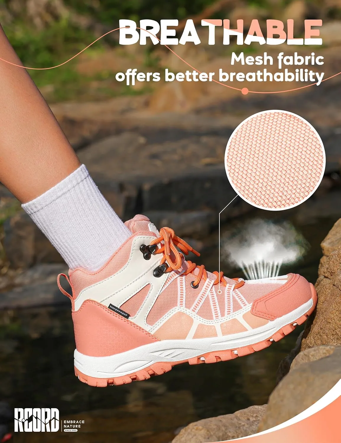 R CORD Kids Hiking Boots Waterproof Outdoor Ankle Boots Anti-Slip Walking Shoes Hiking Shoes for Camping
