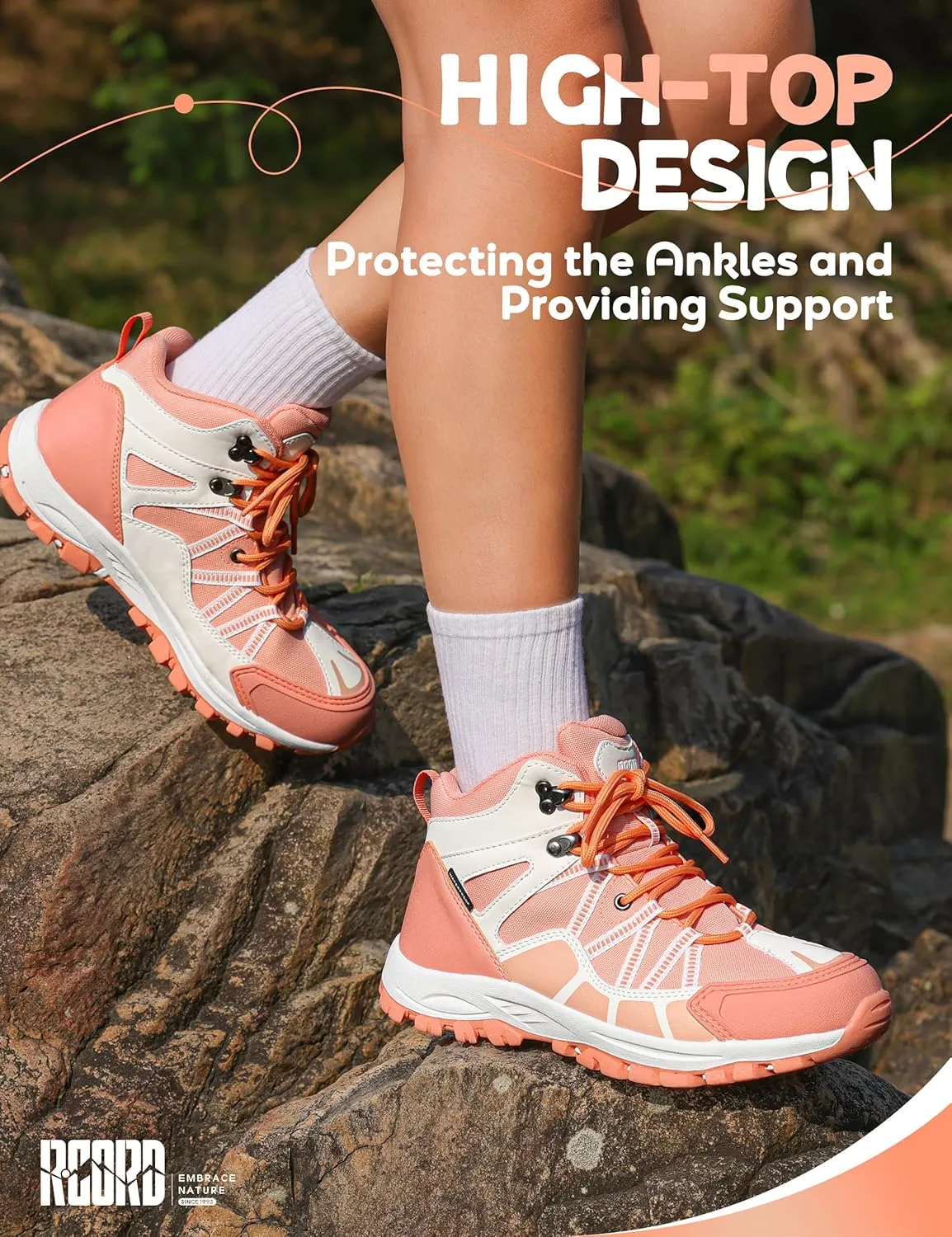 R CORD Kids Hiking Boots Waterproof Outdoor Ankle Boots Anti-Slip Walking Shoes Hiking Shoes for Camping