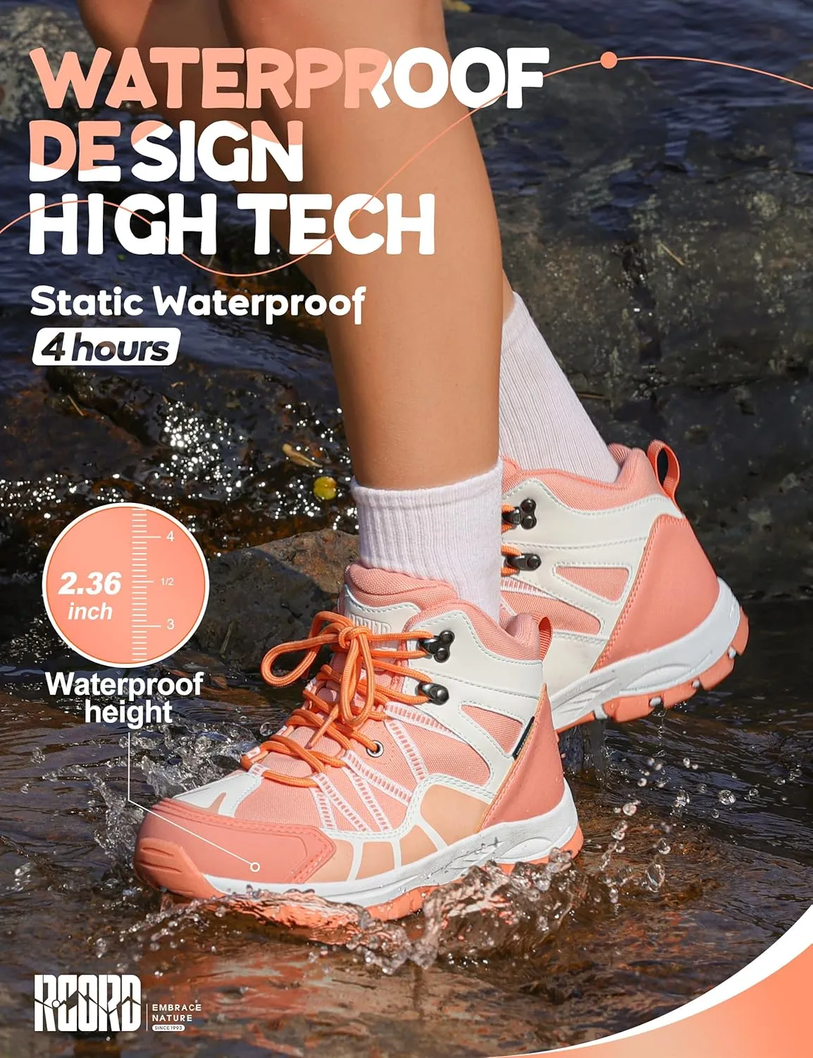 R CORD Kids Hiking Boots Waterproof Outdoor Ankle Boots Anti-Slip Walking Shoes Hiking Shoes for Camping