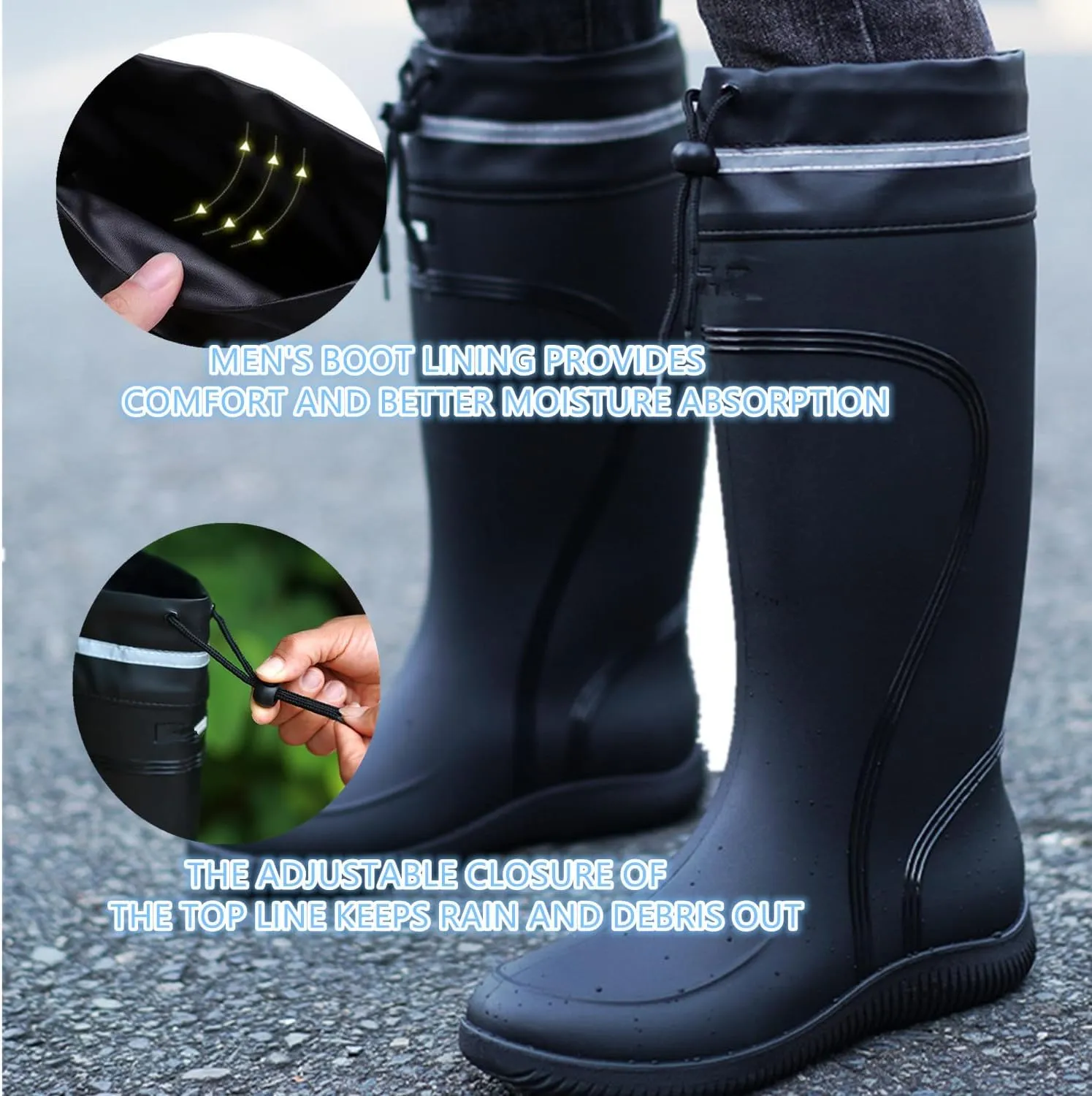 Rain Boots for Men Waterproof Mens Knee High with PVC Rubber Boots Mens Mud Boots, Comfort Lightweight Gardening Fishing Shoes for Yard Farm Outdoor Work