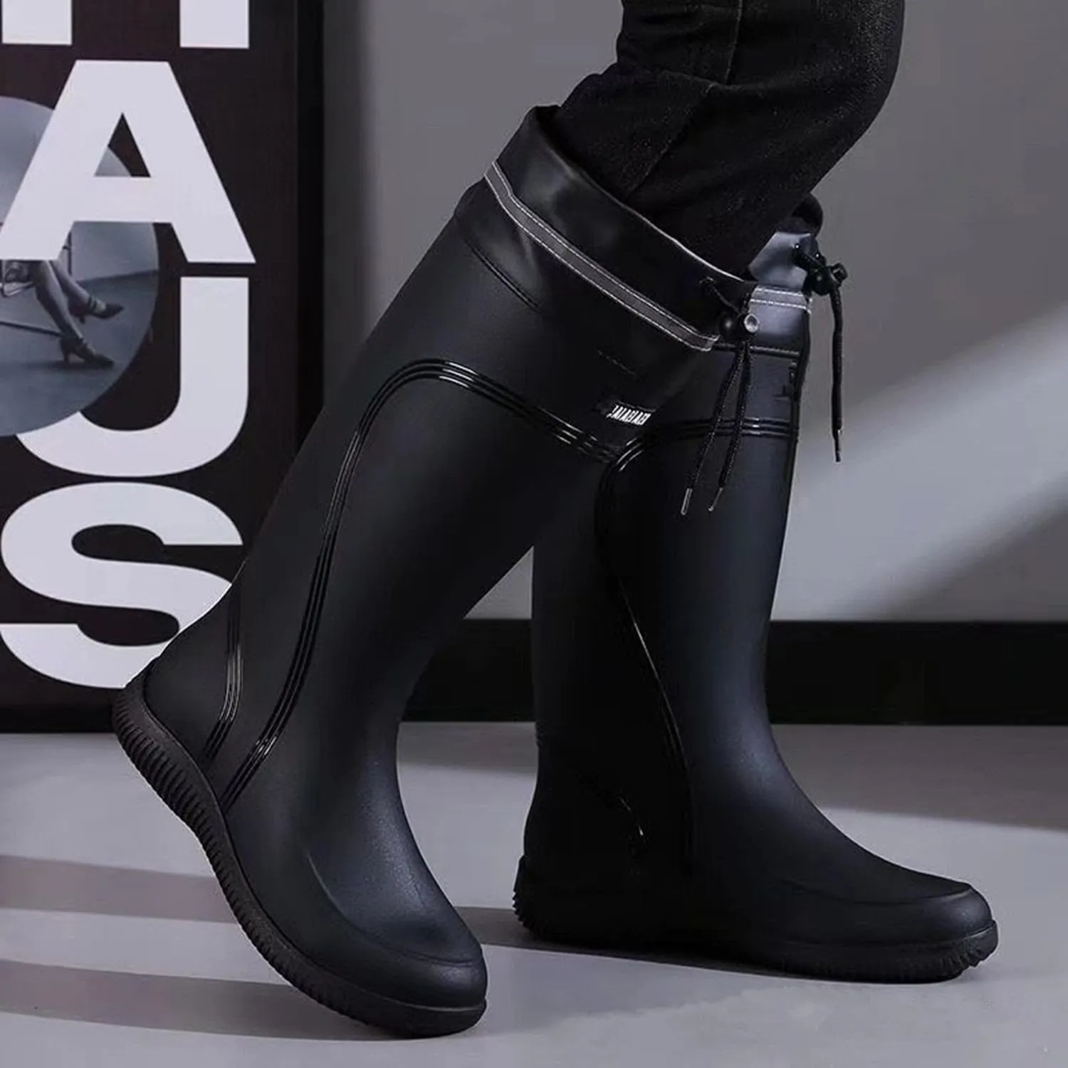 Rain Boots for Men Waterproof Mens Knee High with PVC Rubber Boots Mens Mud Boots, Comfort Lightweight Gardening Fishing Shoes for Yard Farm Outdoor Work