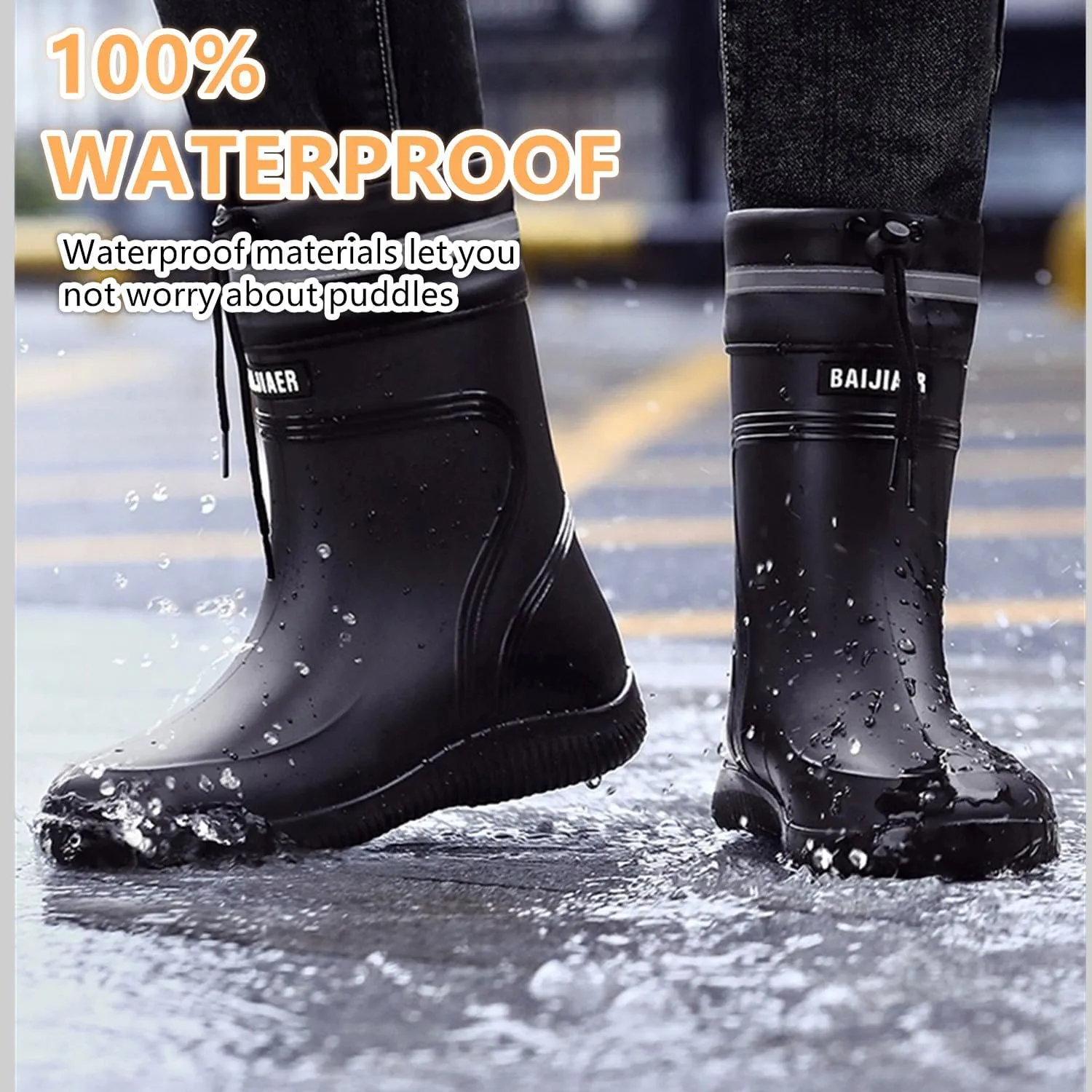 Rain Boots for Men Waterproof Mens Mid-Calf with PVC Rubber Boots Mens Mud Boots, Garden Boots Comfort Lightweight Gardening Fishing Shoes for Yard Farm Outdoor Work