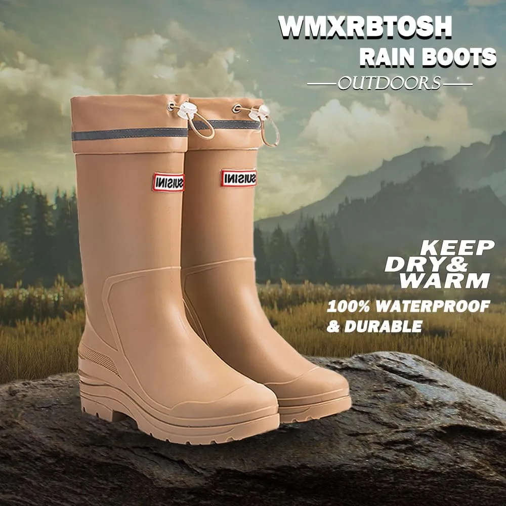 Rain Boots for Women and Waterproof Garden Shoes, Anti-Slipping Mid Calf Rubber Boots Lightweight Work Tall Fishing Boots for Outdoor