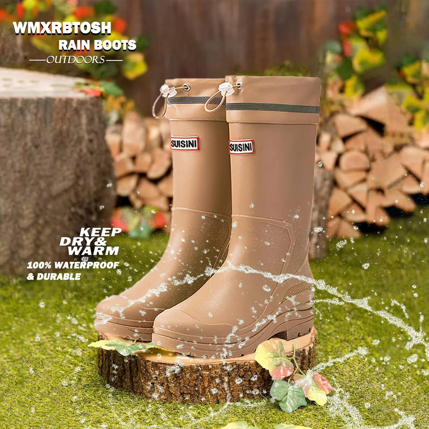 Rain Boots for Women and Waterproof Garden Shoes, Anti-Slipping Mid Calf Rubber Boots Lightweight Work Tall Fishing Boots for Outdoor