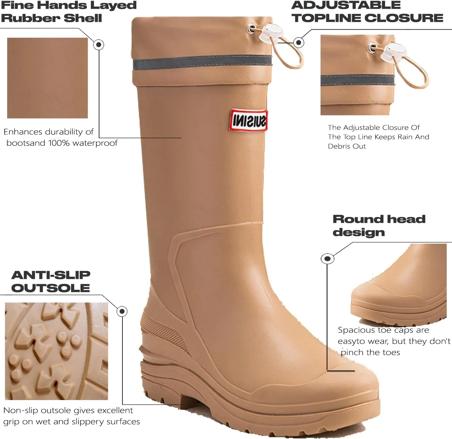 Rain Boots for Women and Waterproof Garden Shoes, Anti-Slipping Mid Calf Rubber Boots Lightweight Work Tall Fishing Boots for Outdoor