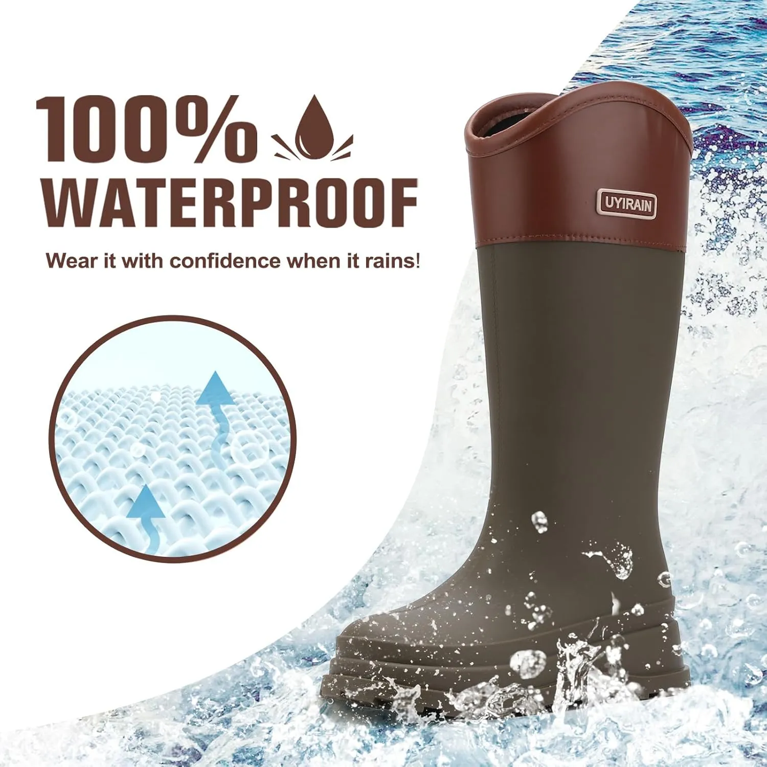 Rain Boots for Women, Anti-Slip Rubber Boots Waterproof Garden Boots Durable Slip Resistant Muck Boots,Tall Water Women Boots Comfort Fishing Boots Knee High Work Boots for Outdoor