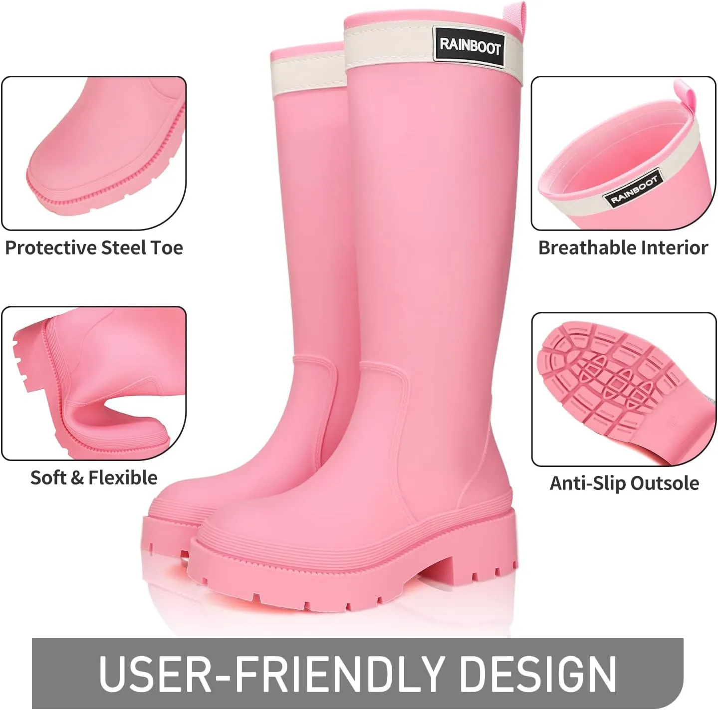 Rain Boots for Women, Waterproof Rubber Garden Boots Durable Slip Resistant Muck Boots,Tall Water Fishing Shoes Comfort Knee High Work for Outdoor