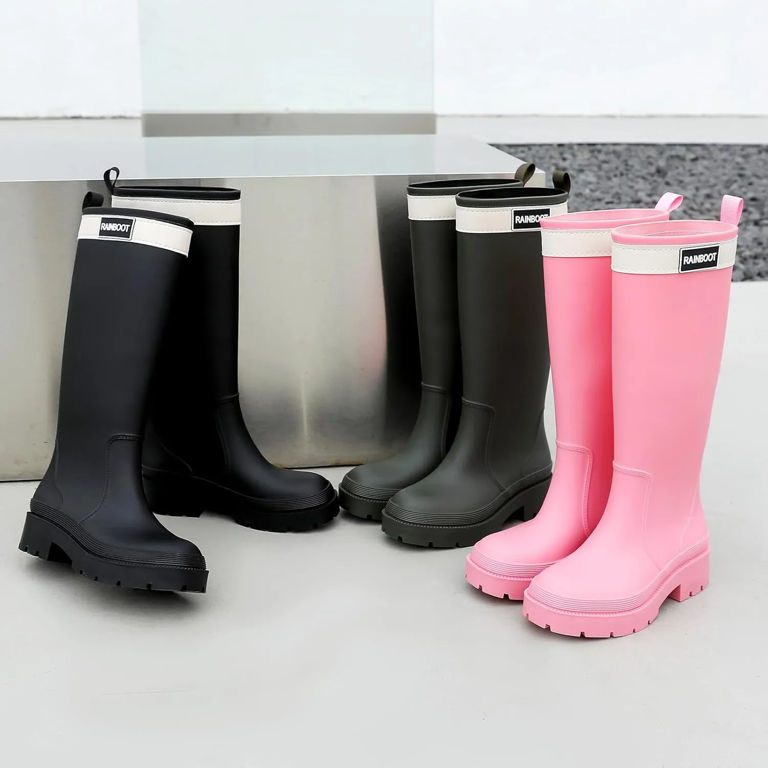 Rain Boots for Women, Waterproof Rubber Garden Boots Durable Slip Resistant Muck Boots,Tall Water Fishing Shoes Comfort Knee High Work for Outdoor