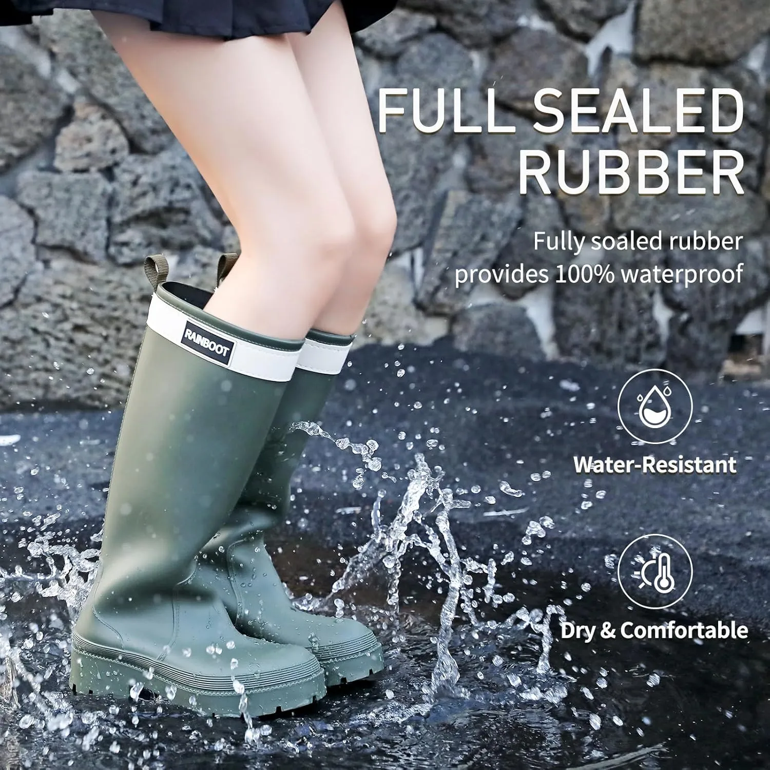 Rain Boots for Women, Waterproof Rubber Garden Boots Durable Slip Resistant Muck Boots,Tall Water Fishing Shoes Comfort Knee High Work for Outdoor