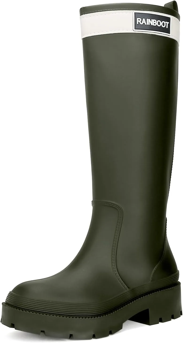 Rain Boots for Women, Waterproof Rubber Garden Boots Durable Slip Resistant Muck Boots,Tall Water Fishing Shoes Comfort Knee High Work for Outdoor