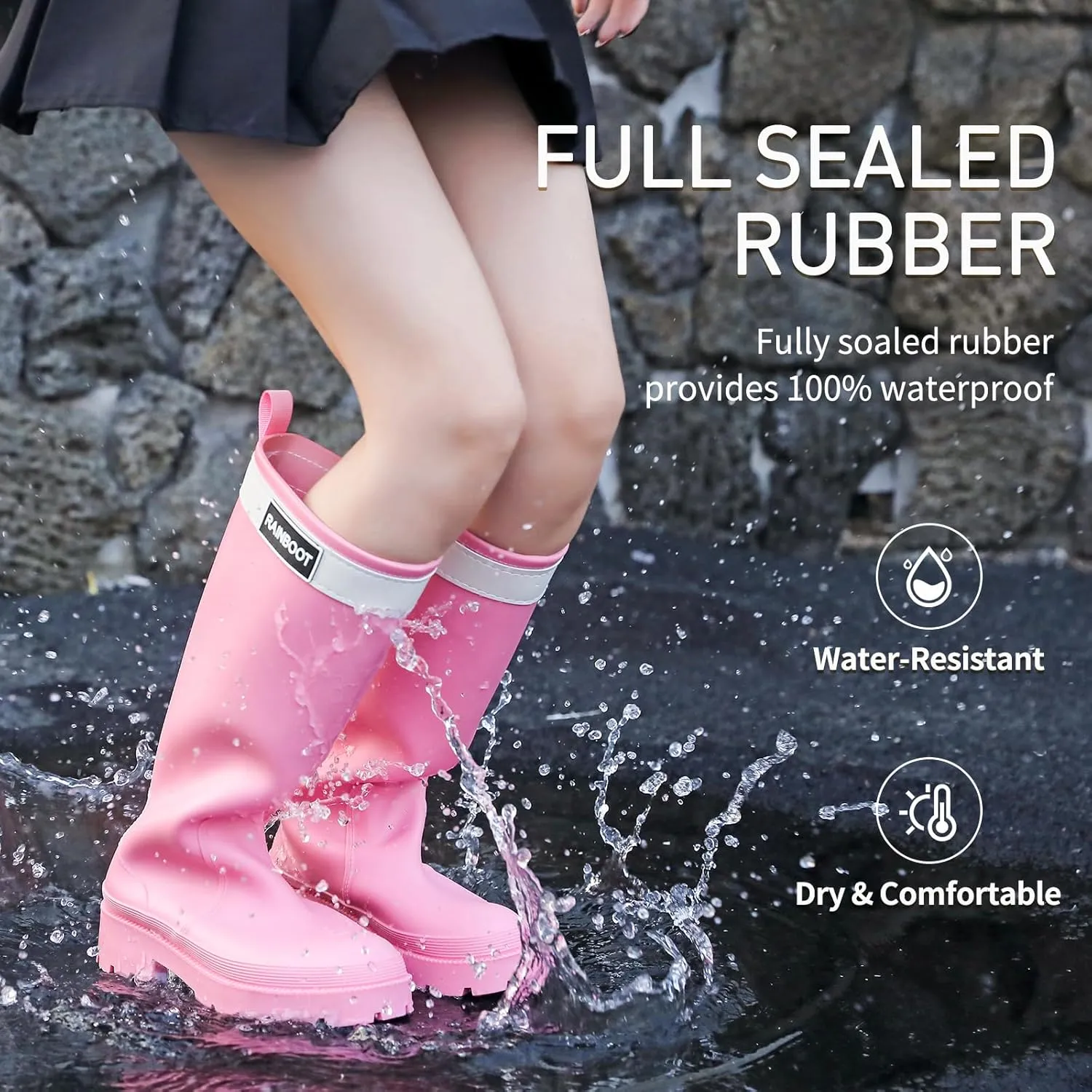 Rain Boots for Women, Waterproof Rubber Garden Boots Durable Slip Resistant Muck Boots,Tall Water Fishing Shoes Comfort Knee High Work for Outdoor
