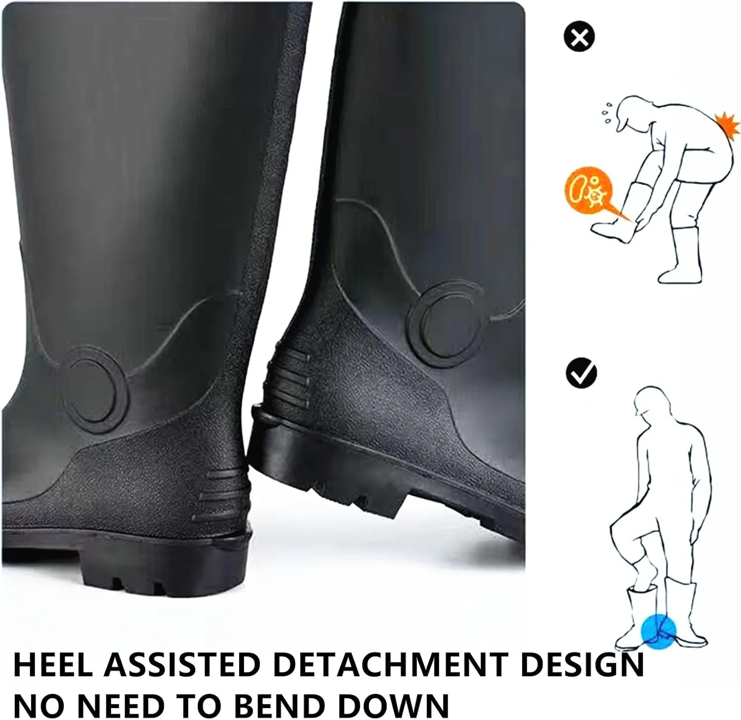 Rain Boots Knee High for Men Waterproof Boot with PVC Rubber Mud Boots Mens, Comfort Lightweight Gardening Fishing Shoes for Yard Farm Outdoor Work
