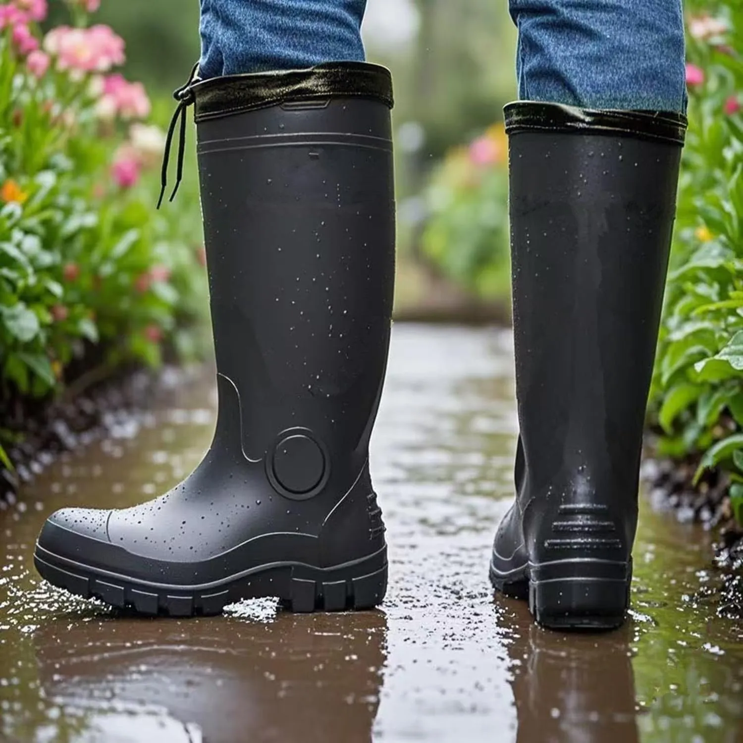 Rain Boots Knee High for Men Waterproof Boot with PVC Rubber Mud Boots Mens, Comfort Lightweight Gardening Fishing Shoes for Yard Farm Outdoor Work